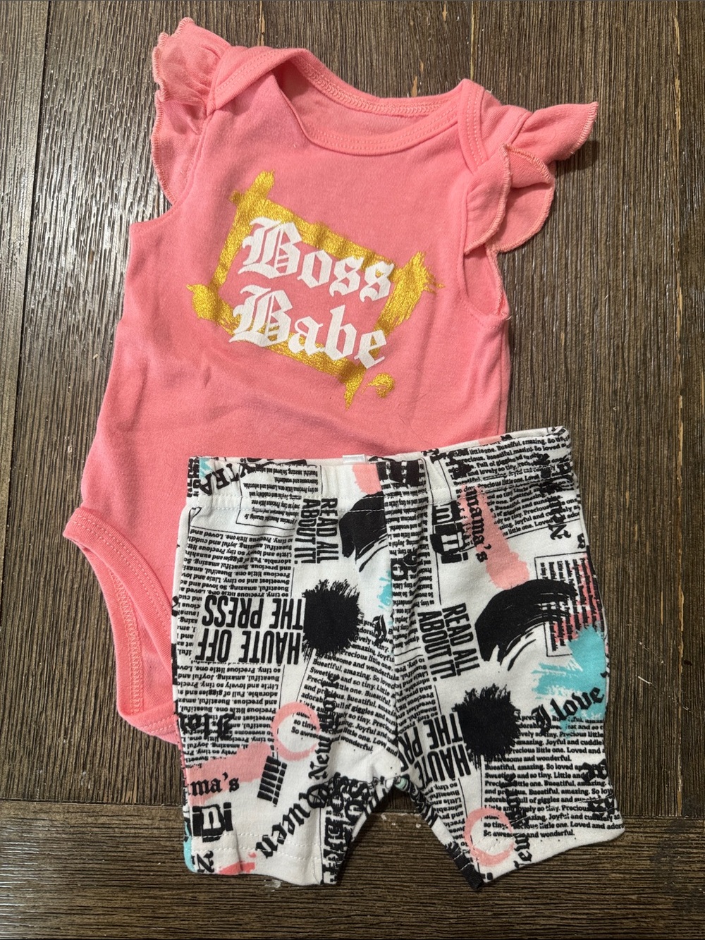 WeePlay Boss Babe 2-Piece Outfit Set Pink Bodysuit & Shorts | 3-6 Months